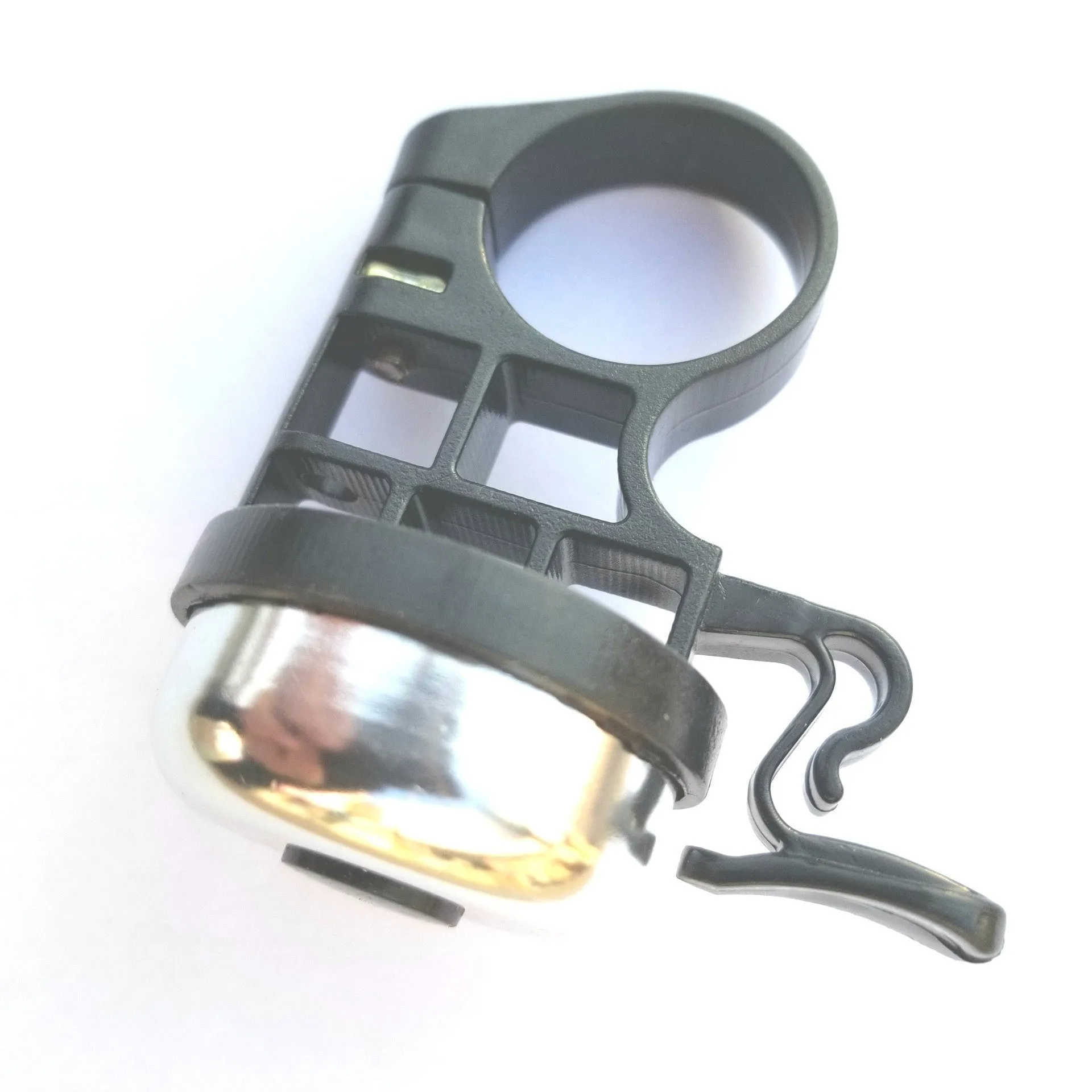 Metal mountain bike hand bell with 31.8mm clamp in silver finish