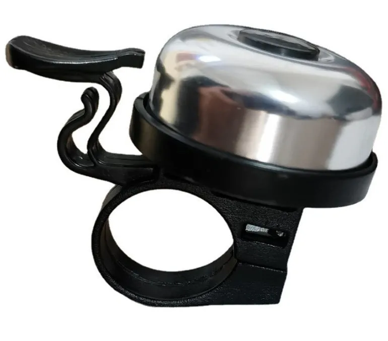 Metal mountain bike hand bell with 31.8mm clamp in silver finish