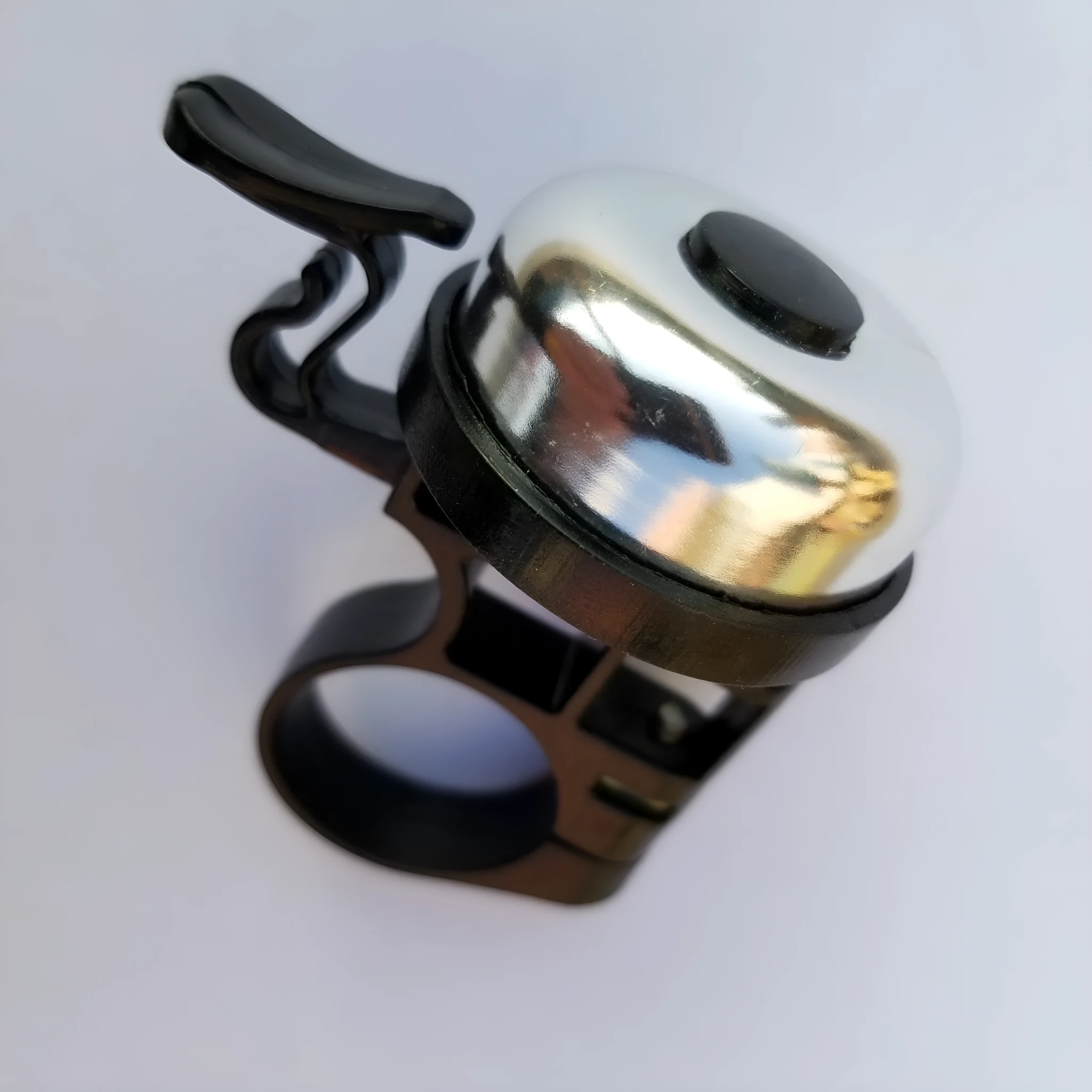 Metal mountain bike hand bell with 31.8mm clamp in silver finish