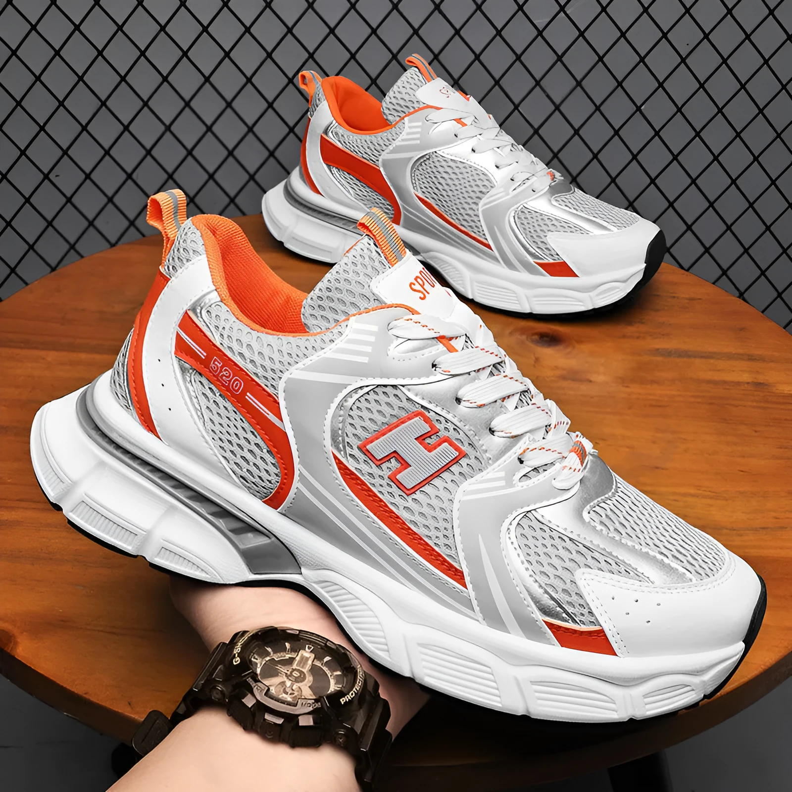 Men's mesh casual running shoes in three colour options with injection moulded plastic soles