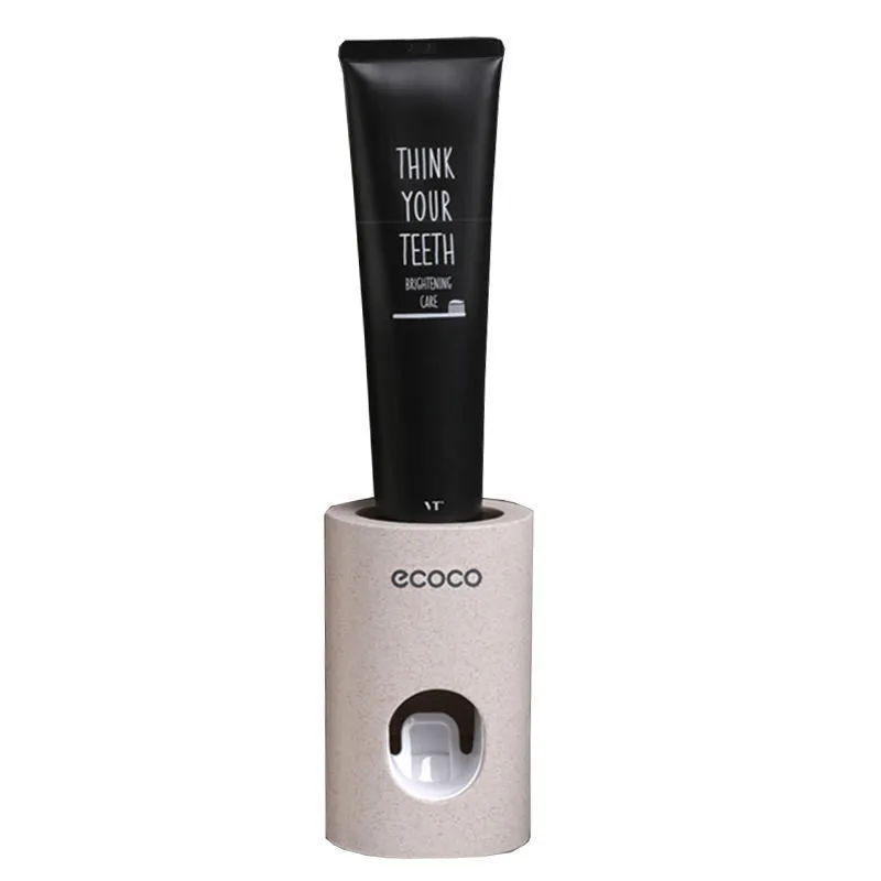 Two Ecoco single toothpaste dispensers in simple modern style, 15-18cm, on a bathroom countertop
