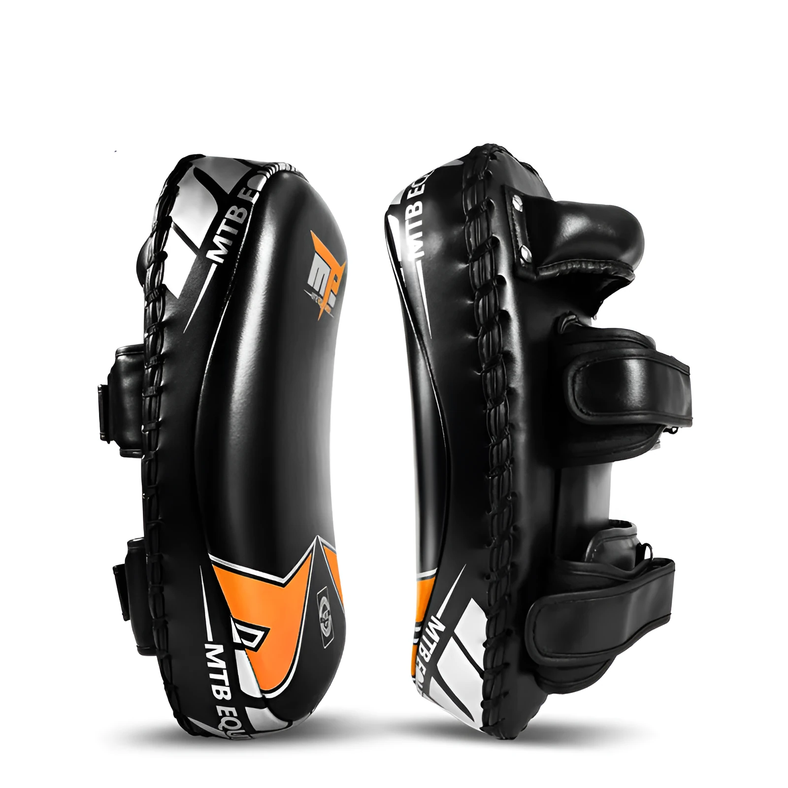 MTB microfiber leather foot target in black orange for taekwondo Sanda Muay Thai boxing training