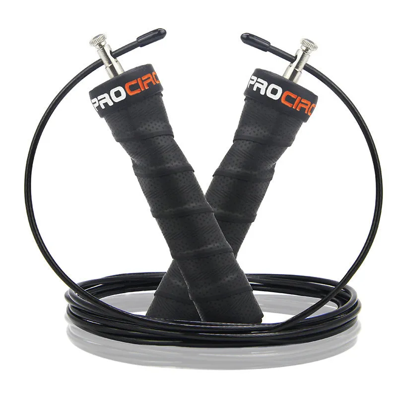 PROCIRCLE foam skipping rope with bearing mechanism, 160g weight block, black handle, on grey background