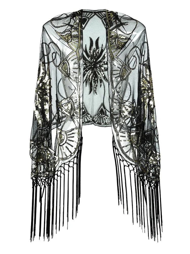 Flapper Gatsby mesh cover up dress accessory with abstract pattern, V-neck, high waist, zipper closure, in silver colour