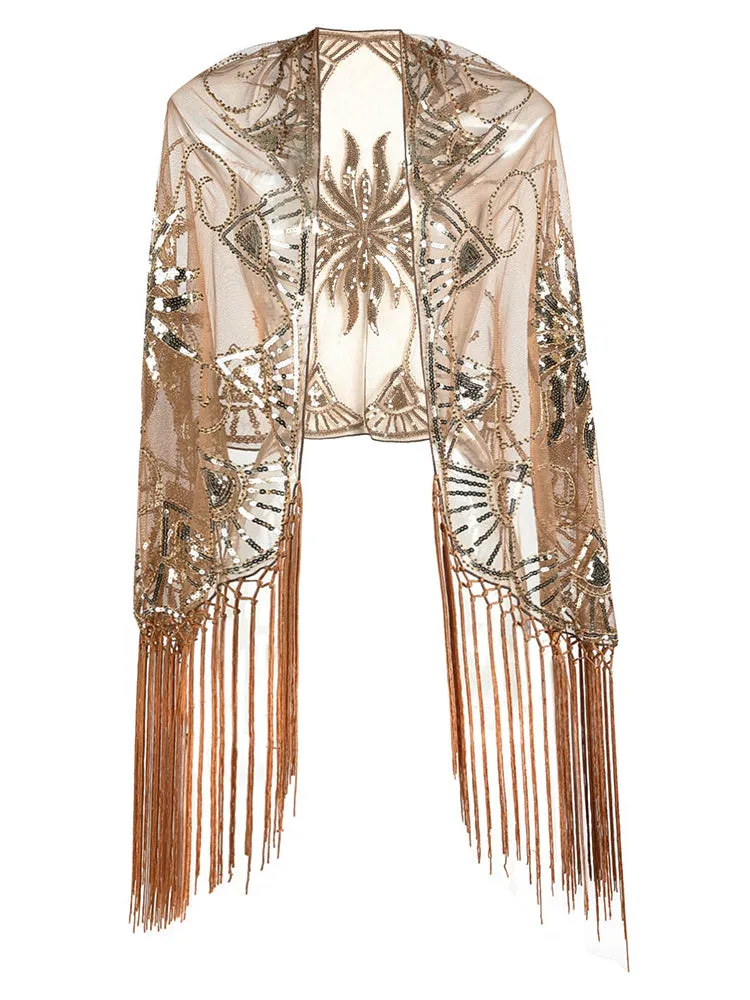 Flapper Gatsby mesh cover up dress accessory with abstract pattern, V-neck, high waist, zipper closure, in silver colour