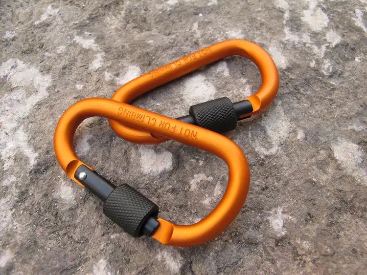 80mm aluminium alloy D-shape carabiner key ring clip with polished finish, 22 grams, black colour
