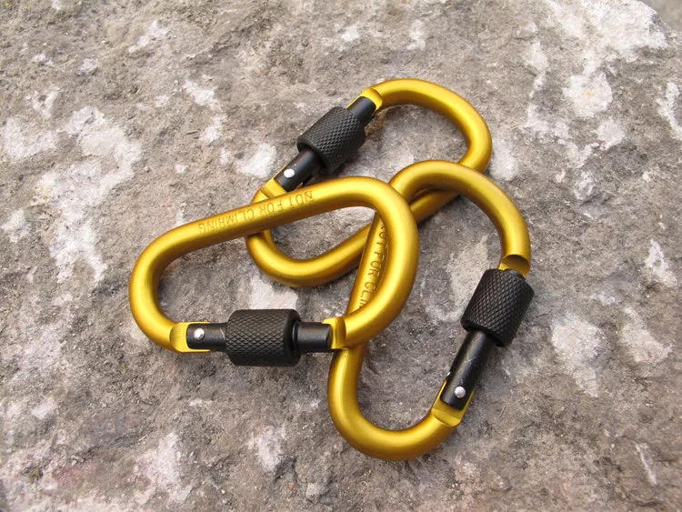 80mm aluminium alloy D-shape carabiner key ring clip with polished finish, 22 grams, black colour