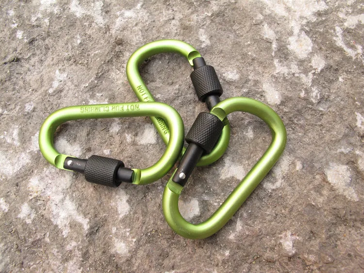 80mm aluminium alloy D-shape carabiner key ring clip with polished finish, 22 grams, black colour