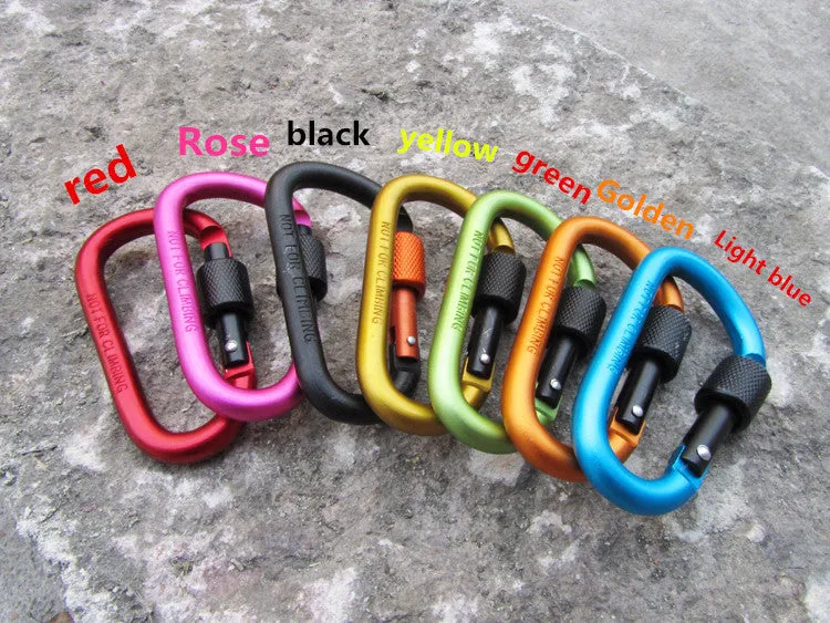 80mm aluminium alloy D-shape carabiner key ring clip with polished finish, 22 grams, black colour