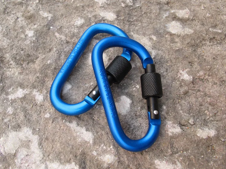 80mm aluminium alloy D-shape carabiner key ring clip with polished finish, 22 grams, black colour
