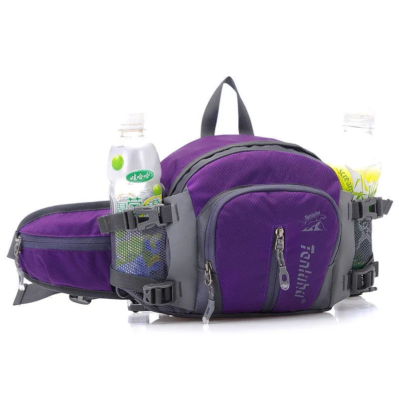 Multi function outdoor backpack in black showing 5L nylon compact profile with strap for waist and shoulder use
