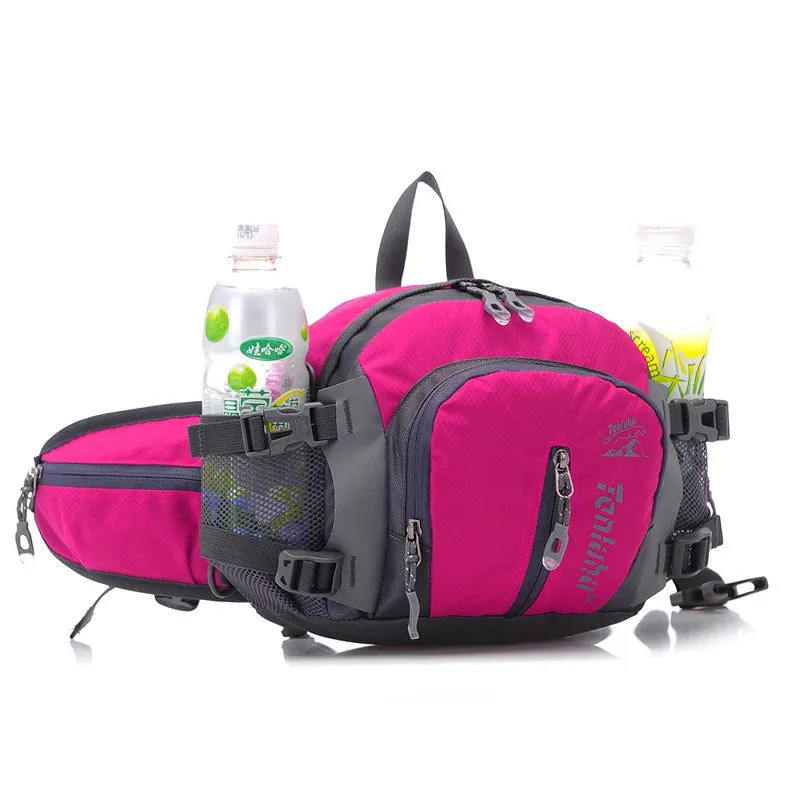 Multi function outdoor backpack in black showing 5L nylon compact profile with strap for waist and shoulder use