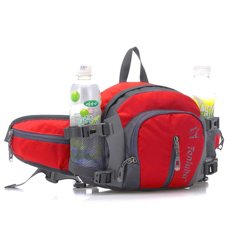 Multi function outdoor backpack in black showing 5L nylon compact profile with strap for waist and shoulder use