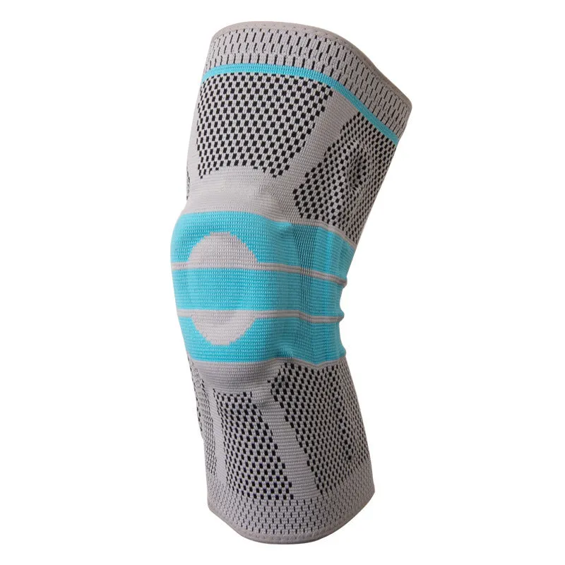 Sky blue silicone running basketball knee pads with elastic fibre construction