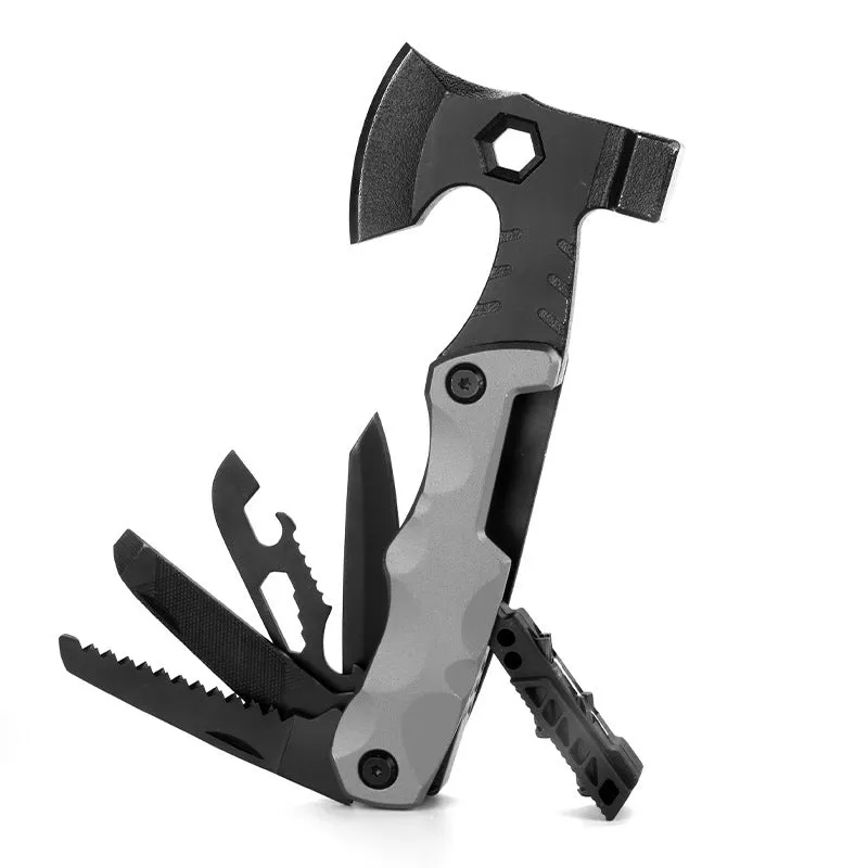 Outdoor multifunctional axe camp hammer fire lifesaving tool with high carbon steel blade red colour 161 mm full length