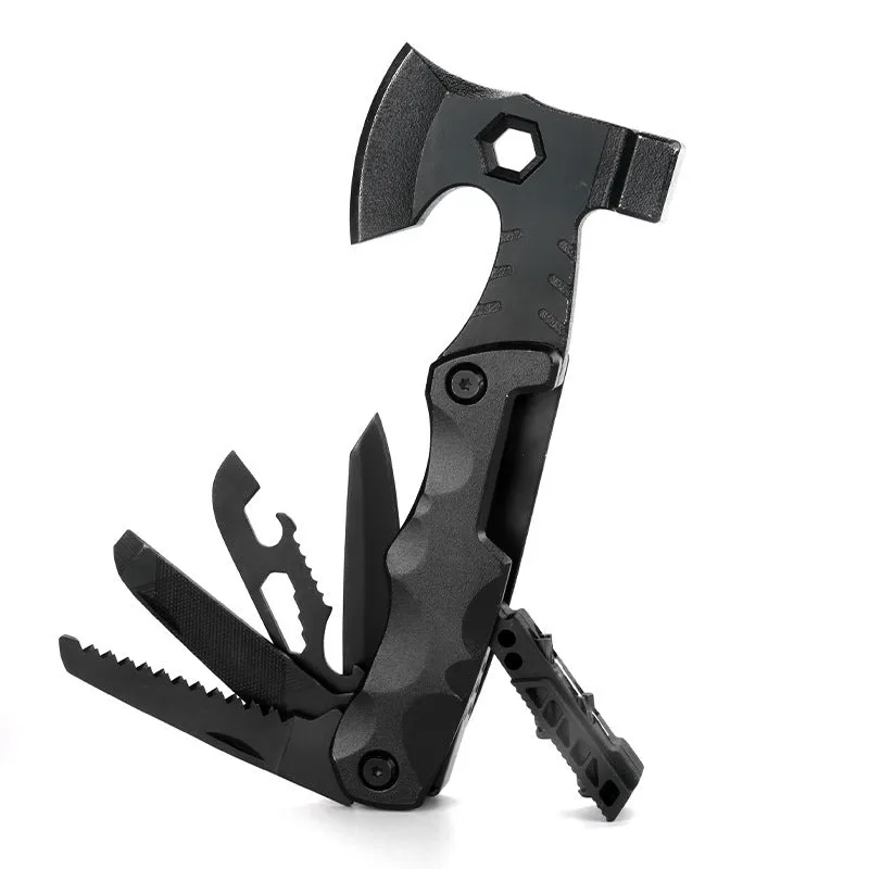 Outdoor multifunctional axe camp hammer fire lifesaving tool with high carbon steel blade red colour 161 mm full length