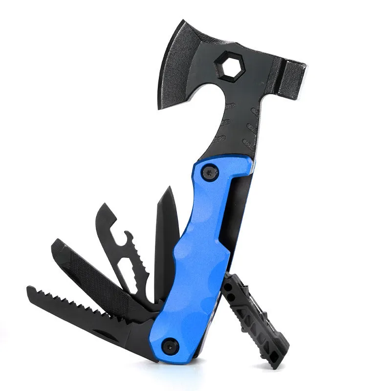 Outdoor multifunctional axe camp hammer fire lifesaving tool with high carbon steel blade red colour 161 mm full length