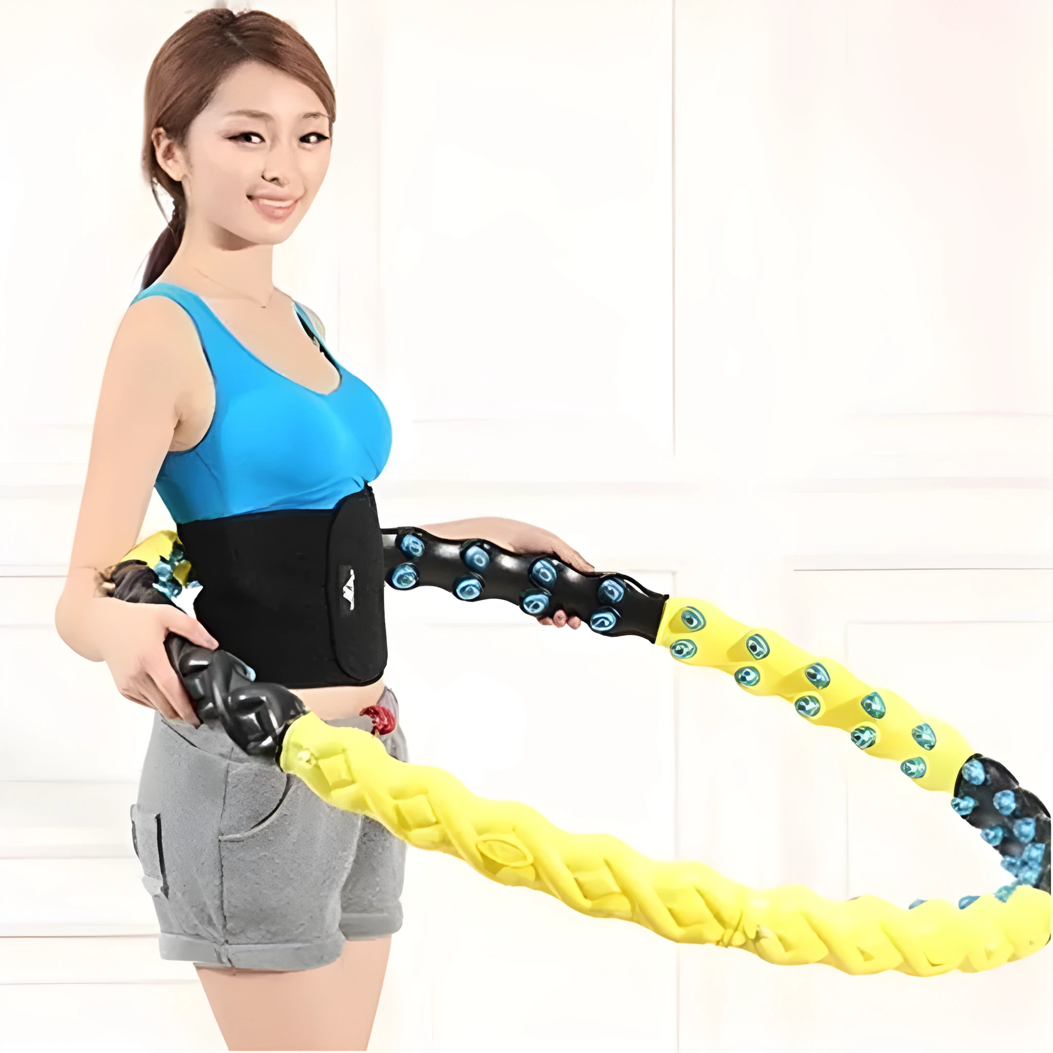Yellow Magnetic Therapy Hoop 108cm segmented for portable storage and waist slimming exercise