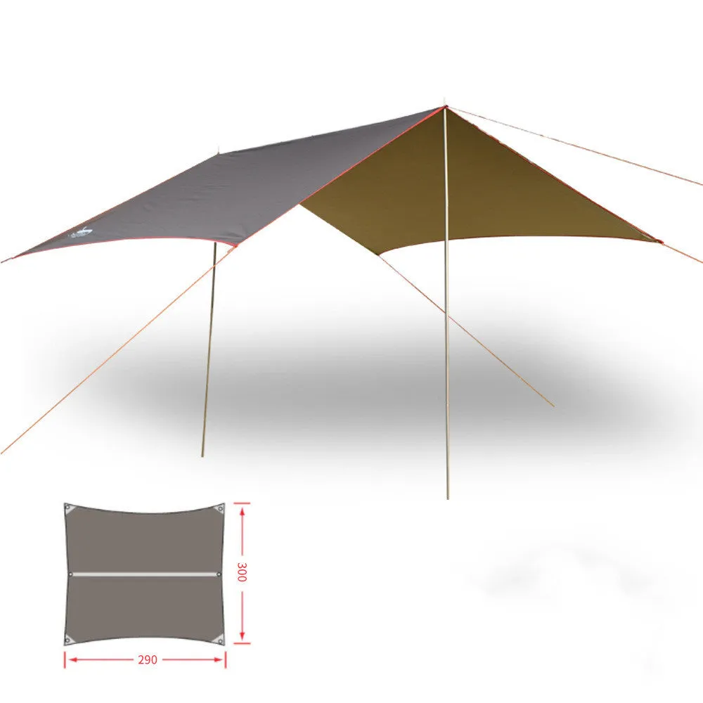 UV and rainproof awning outdoor camping tent in khaki, 300x290CM, made from 150D Oxford cloth with galvanised poles