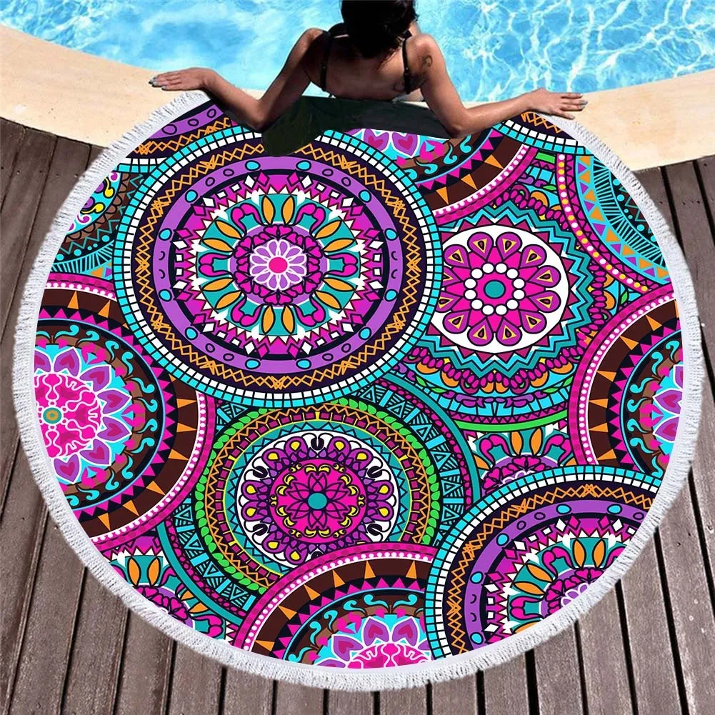 Circular microfibre beach towel 150cm digital print in decor colour