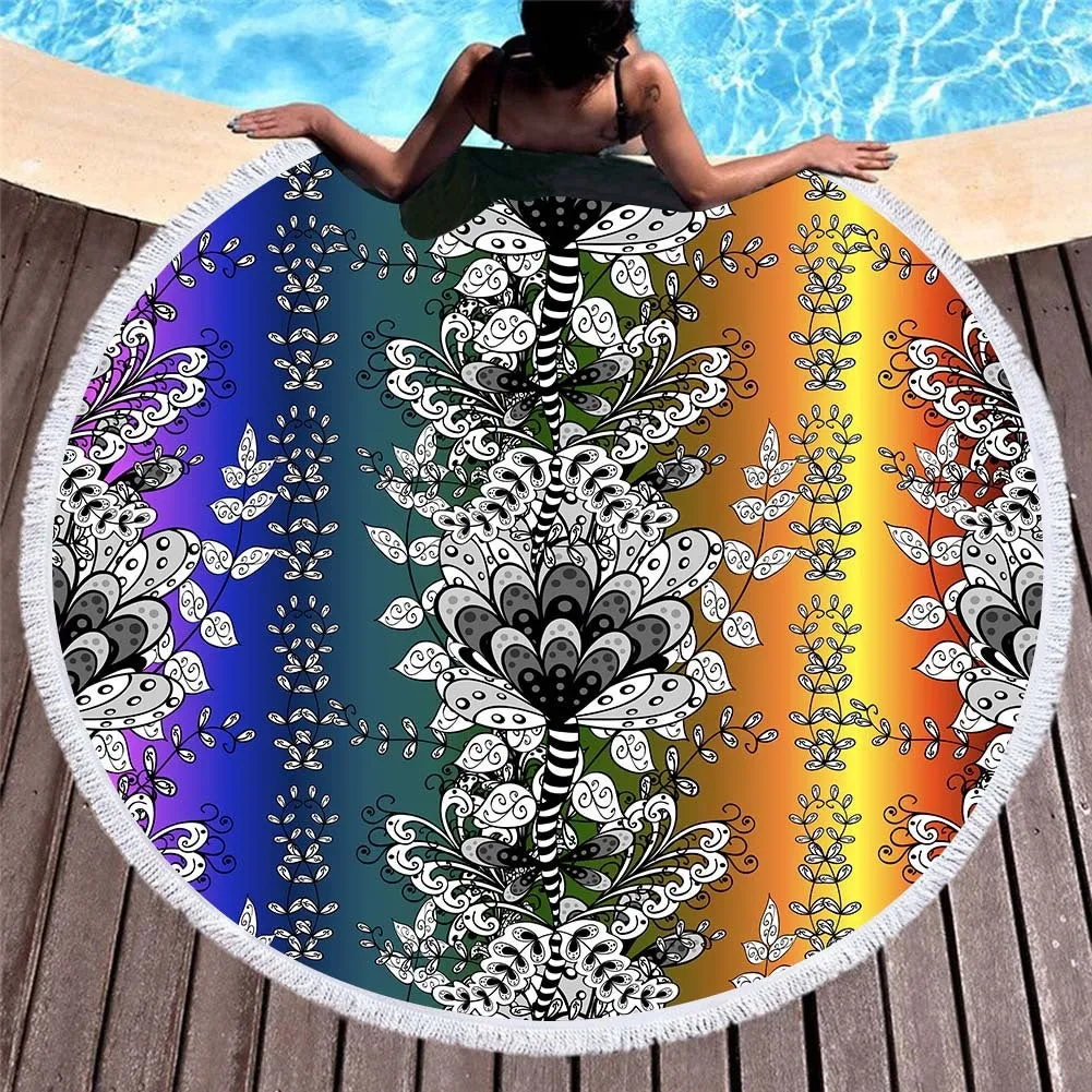 Circular microfibre beach towel 150cm digital print in decor colour