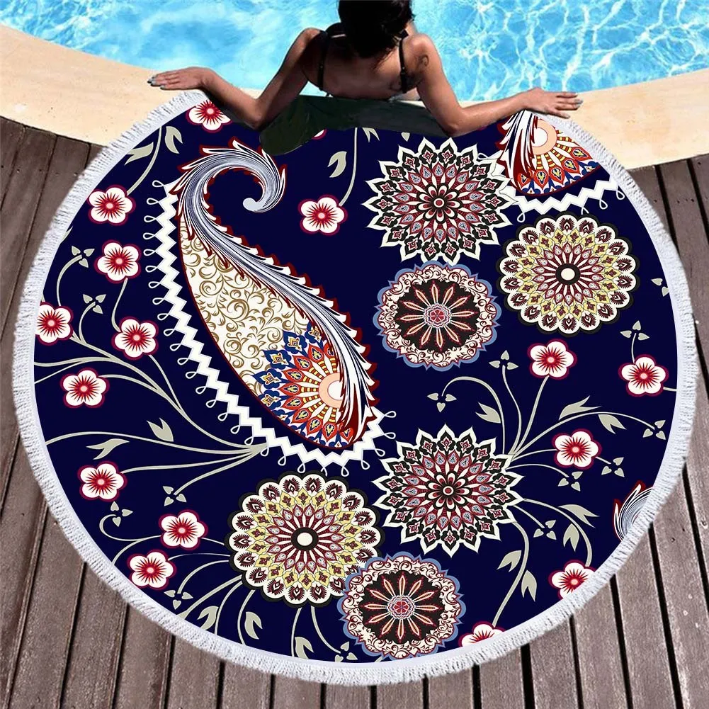 Circular microfibre beach towel 150cm digital print in decor colour