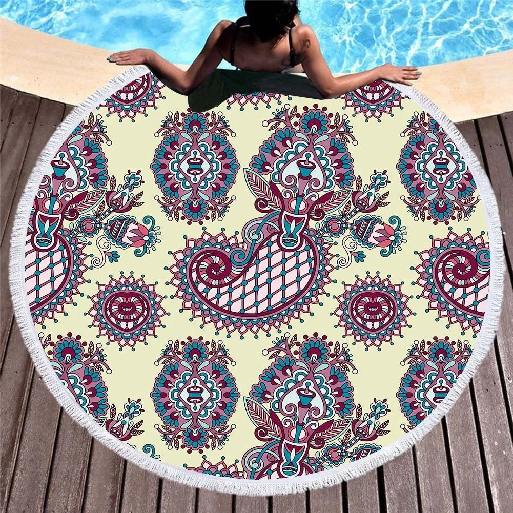 Circular microfibre beach towel 150cm digital print in decor colour
