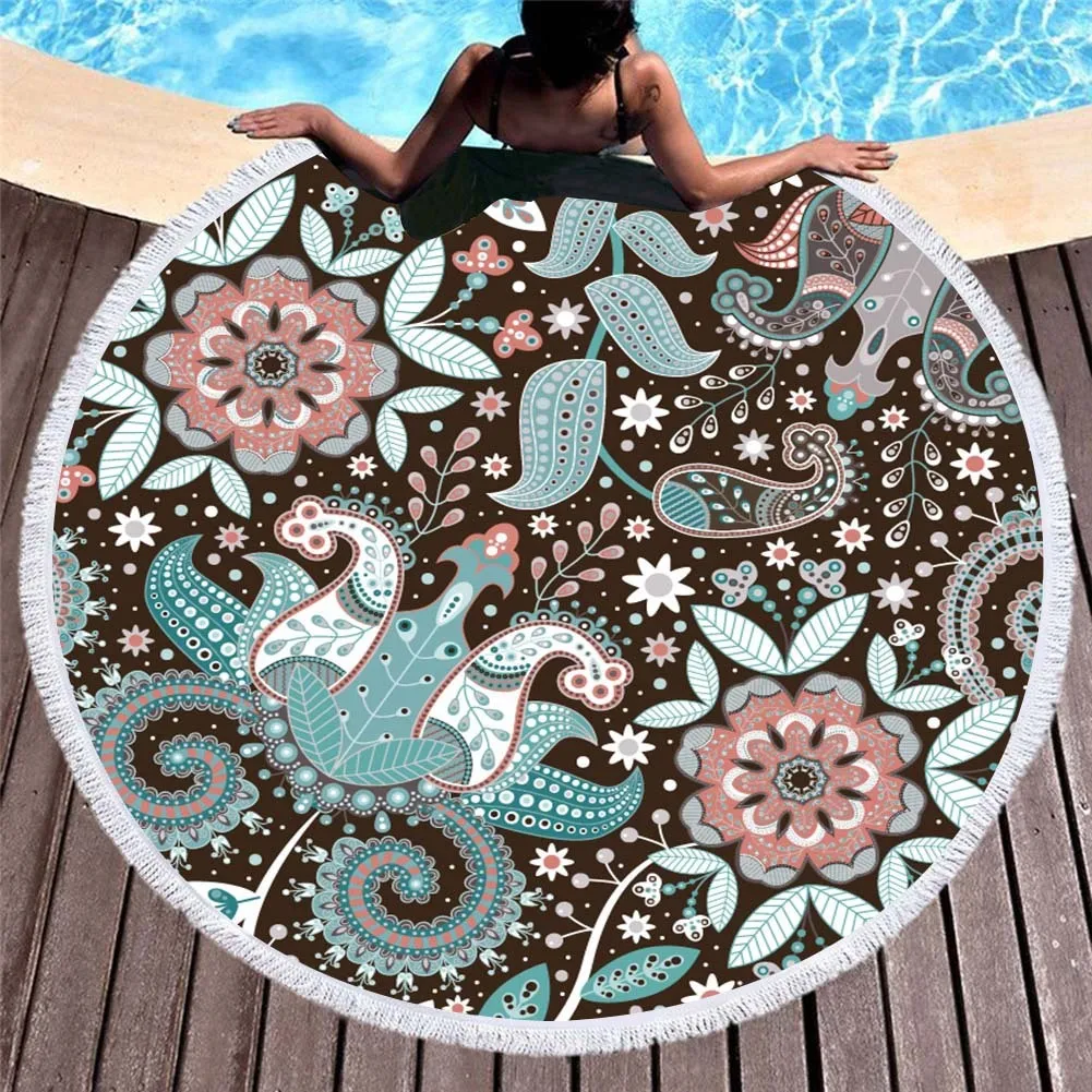 Circular microfibre beach towel 150cm digital print in decor colour