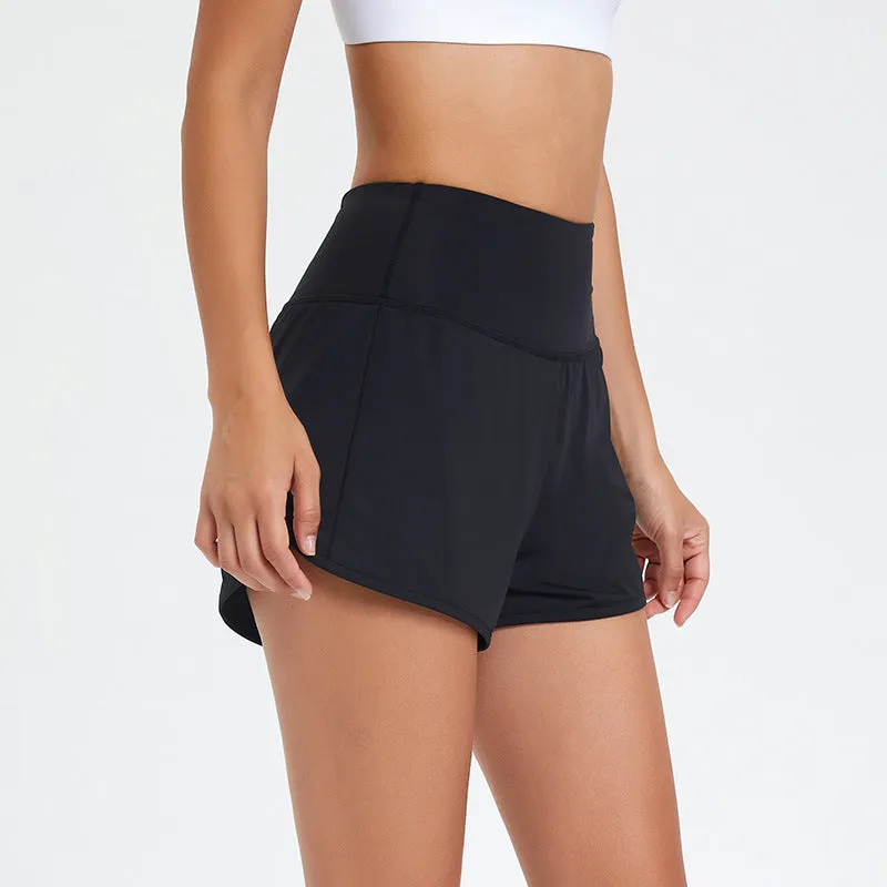 Women's black nylon fitness shorts with high-waist design for summer sports