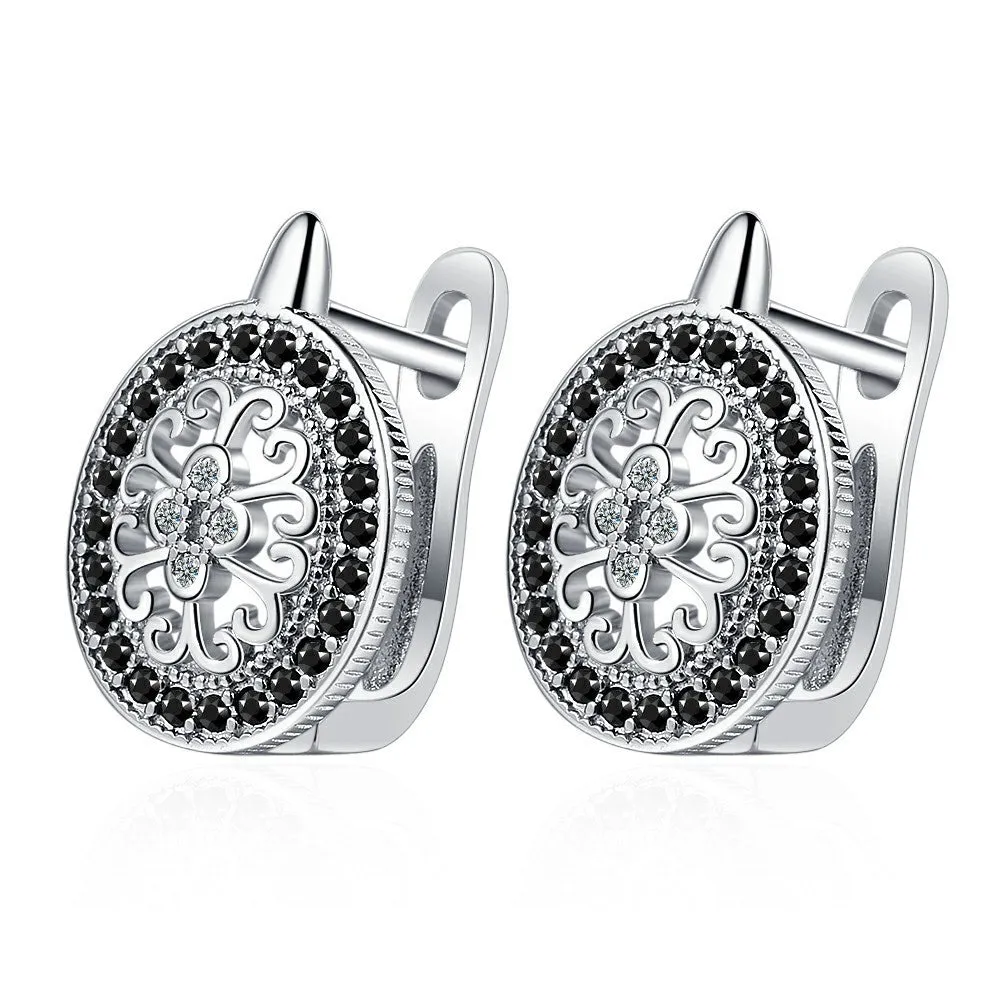 Diamond-encrusted round copper ear clip for women, geometric style, copper white gold plated