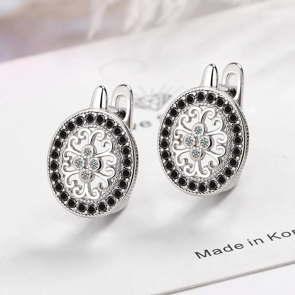 Diamond-encrusted round copper ear clip for women, geometric style, copper white gold plated