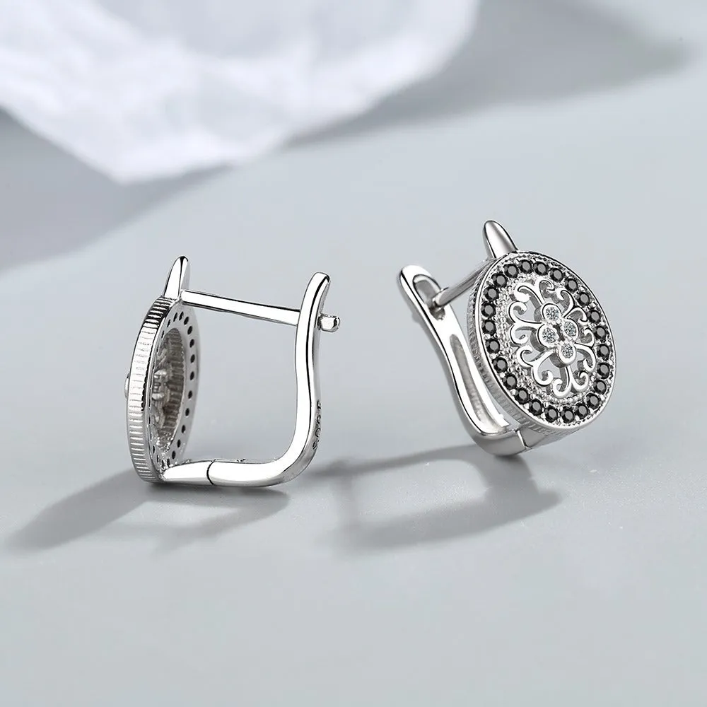 Diamond-encrusted round copper ear clip for women, geometric style, copper white gold plated