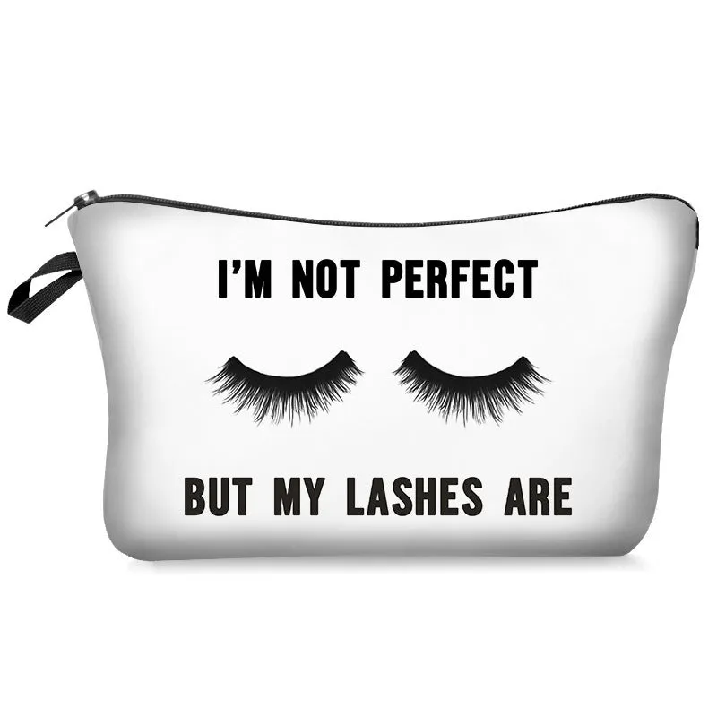 Digital print letter polyester make-up bag in dumpling shape with zipper closure, colour bpd41151