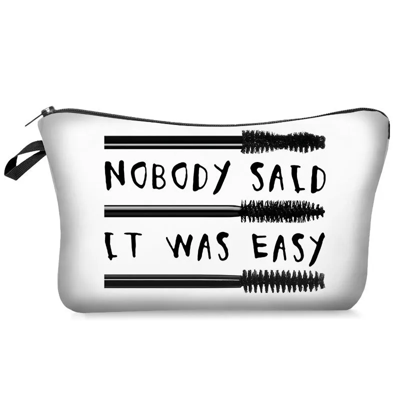 Digital print letter polyester make-up bag in dumpling shape with zipper closure, colour bpd41151