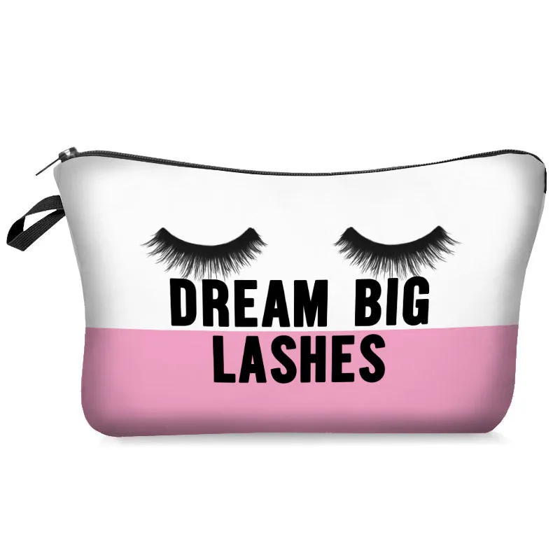 Digital print letter polyester make-up bag in dumpling shape with zipper closure, colour bpd41151