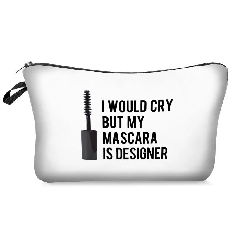 Digital print letter polyester make-up bag in dumpling shape with zipper closure, colour bpd41151