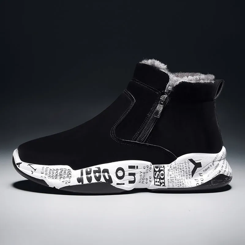 High-top snow boots with fleece lining, suede upper, and rubber platform sole in 2280 black and white