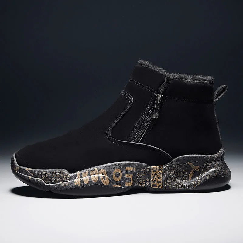 High-top snow boots with fleece lining, suede upper, and rubber platform sole in 2280 black and white
