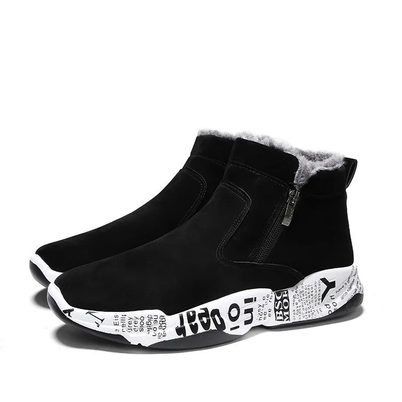 High-top snow boots with fleece lining, suede upper, and rubber platform sole in 2280 black and white