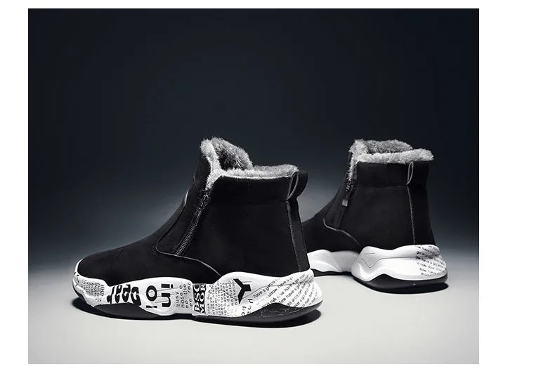High-top snow boots with fleece lining, suede upper, and rubber platform sole in 2280 black and white