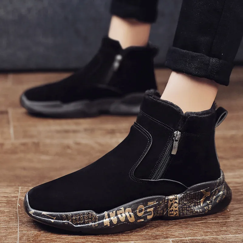 High-top snow boots with fleece lining, suede upper, and rubber platform sole in 2280 black and white