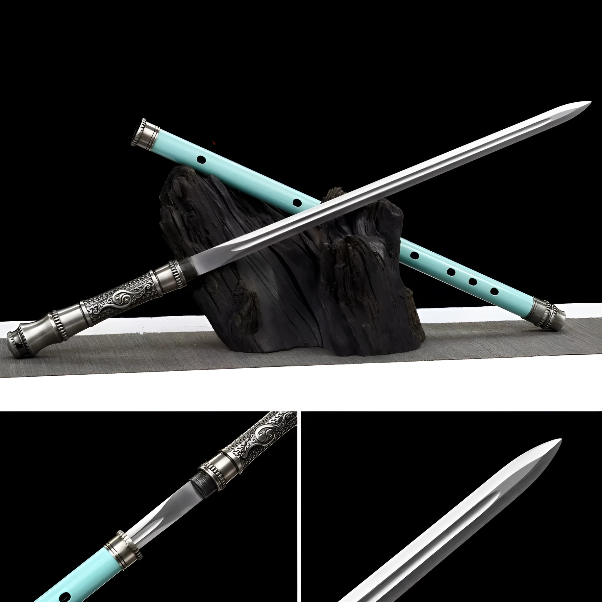 Handmade integrated sword and blade long blade flute sword staff with scabbard and reversible connection