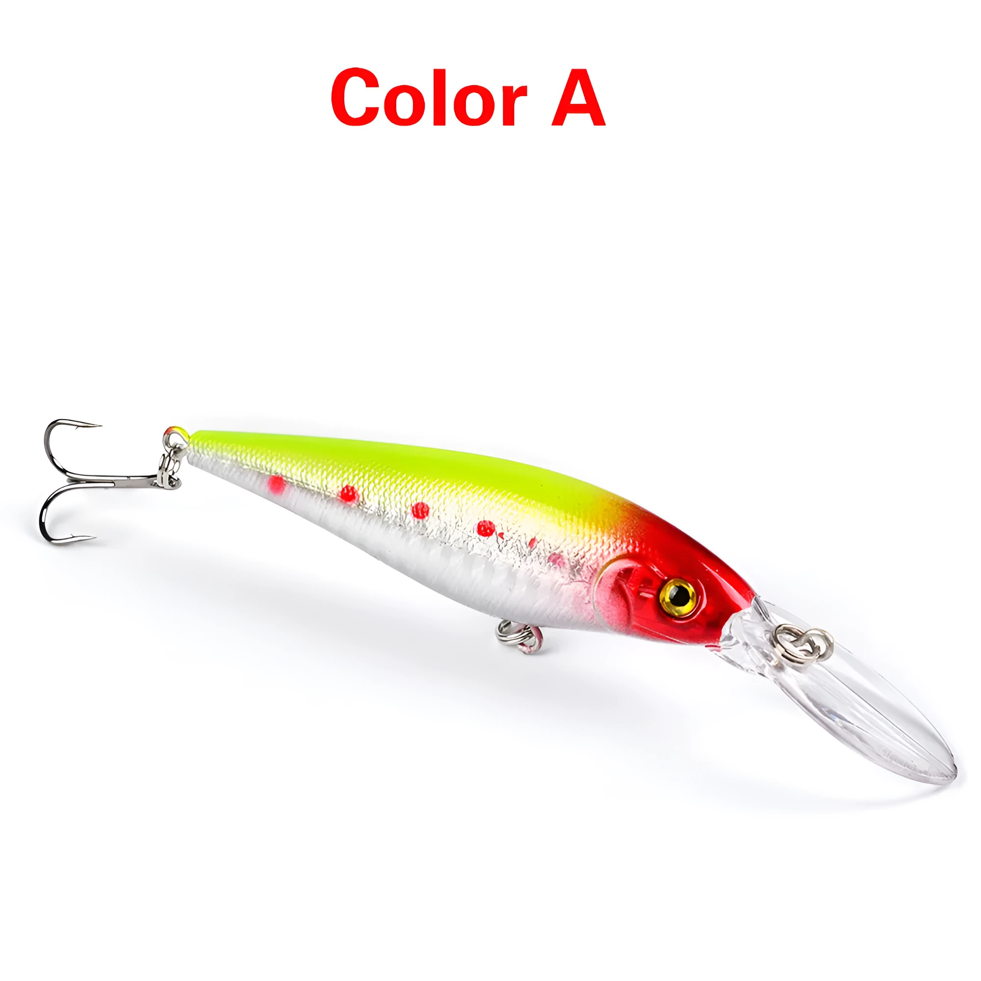 10 colour style hard minnow fishing lures with 3D eyes and laser finish, 11cm, 10g