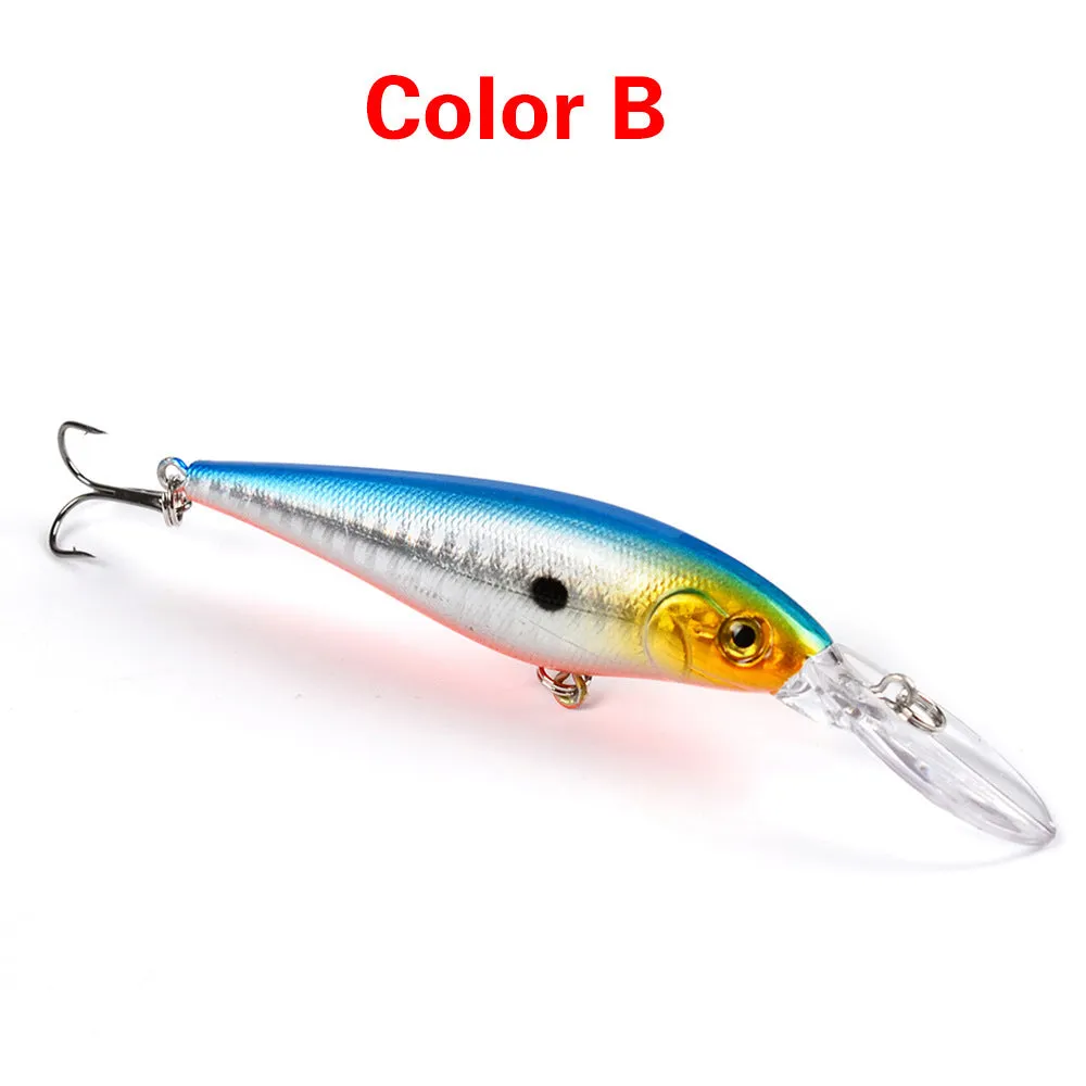 10 colour style hard minnow fishing lures with 3D eyes and laser finish, 11cm, 10g