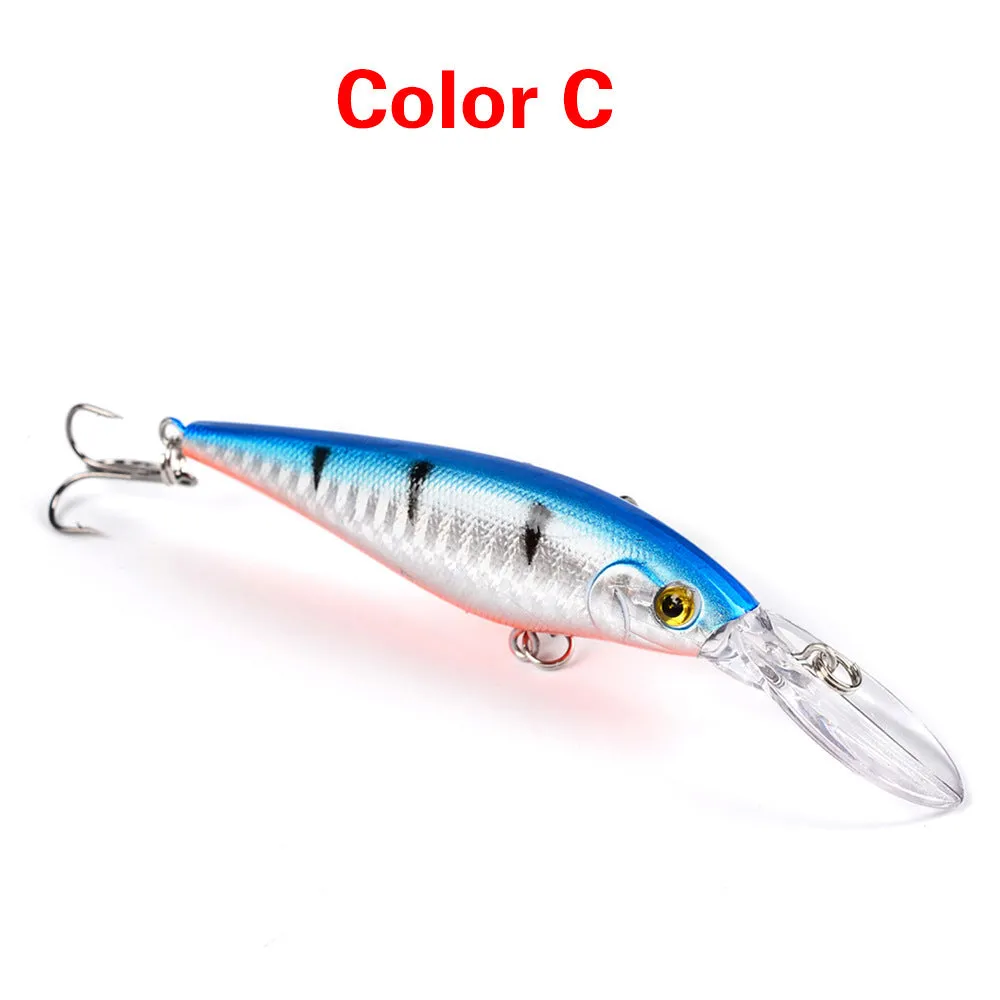 10 colour style hard minnow fishing lures with 3D eyes and laser finish, 11cm, 10g