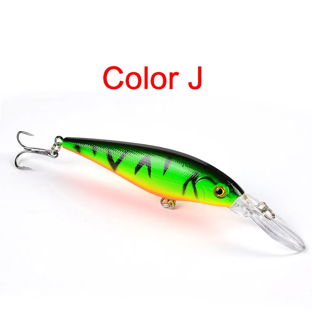 10 colour style hard minnow fishing lures with 3D eyes and laser finish, 11cm, 10g