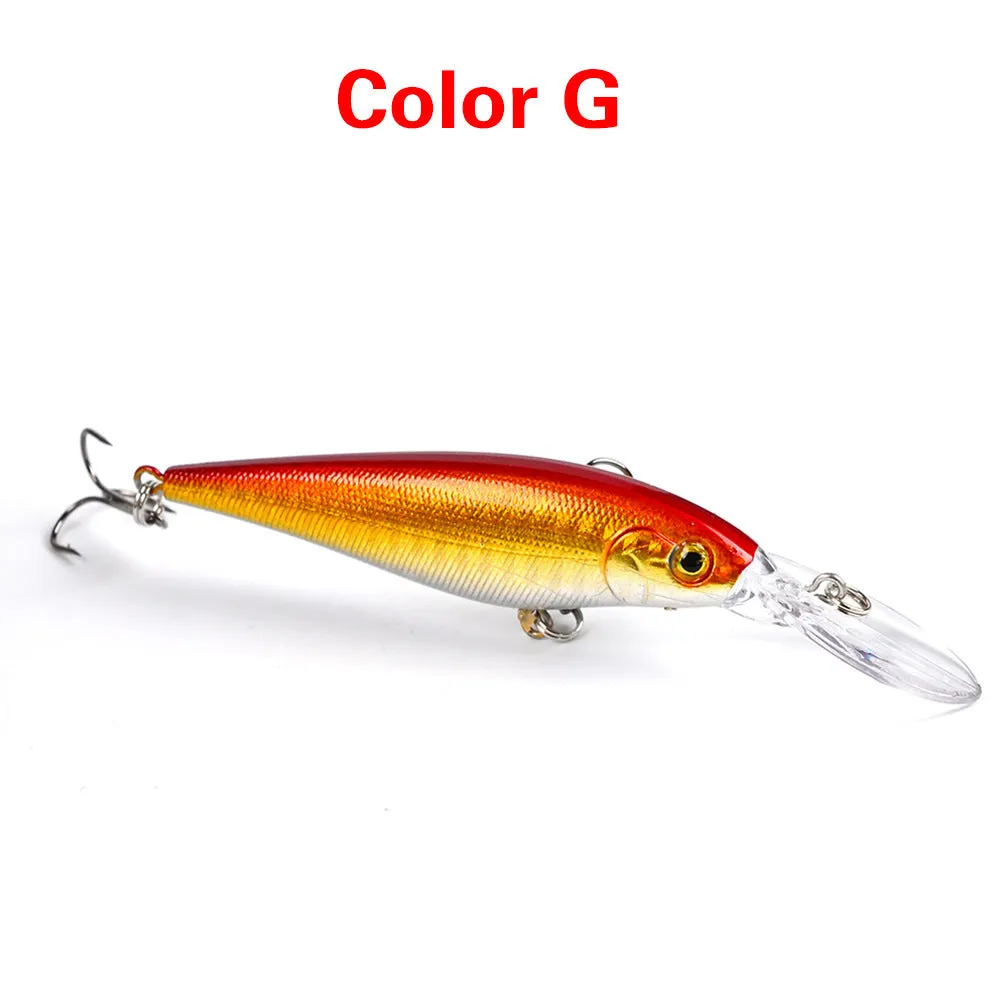 10 colour style hard minnow fishing lures with 3D eyes and laser finish, 11cm, 10g