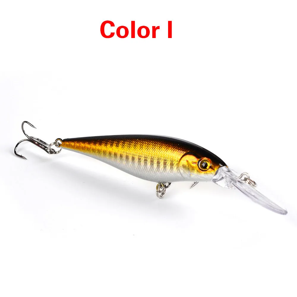 10 colour style hard minnow fishing lures with 3D eyes and laser finish, 11cm, 10g