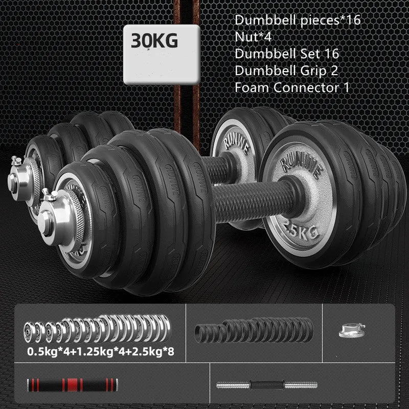 Men's home electroplating pure iron barbell set on floor, galvanised cast iron with hex nuts, black protective cover