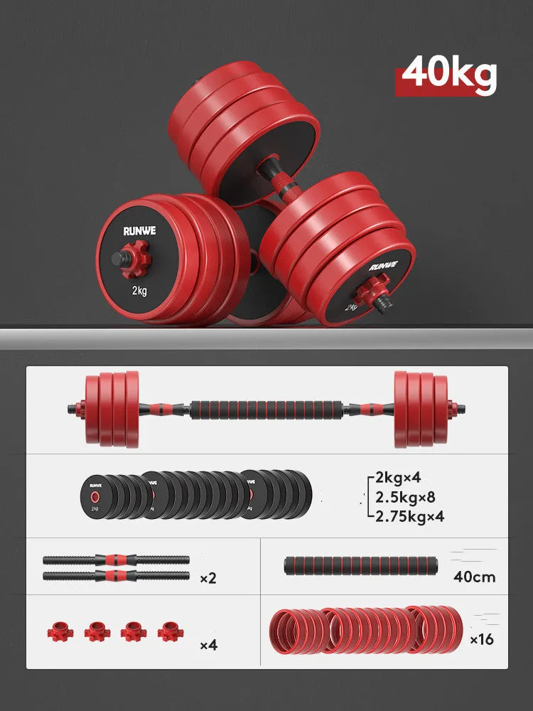 Men's home electroplating pure iron barbell set on floor, galvanised cast iron with hex nuts, black protective cover